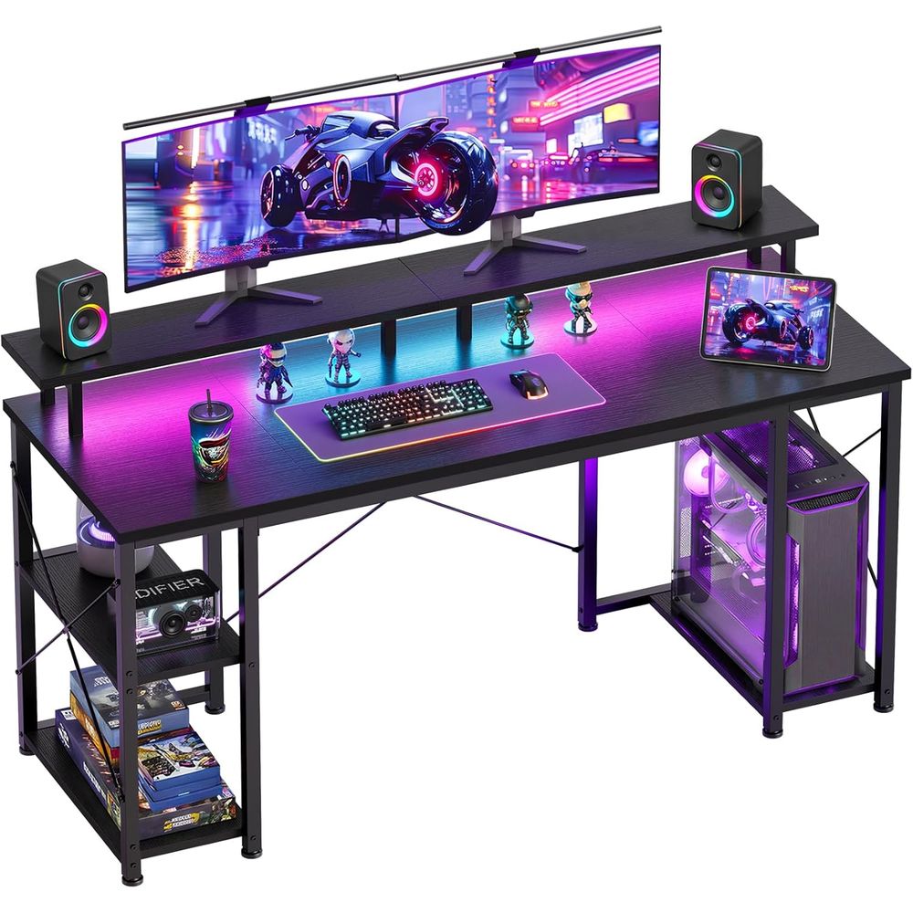 Desk Setup L Shaped - Scrivania da Gaming con 55 LED,