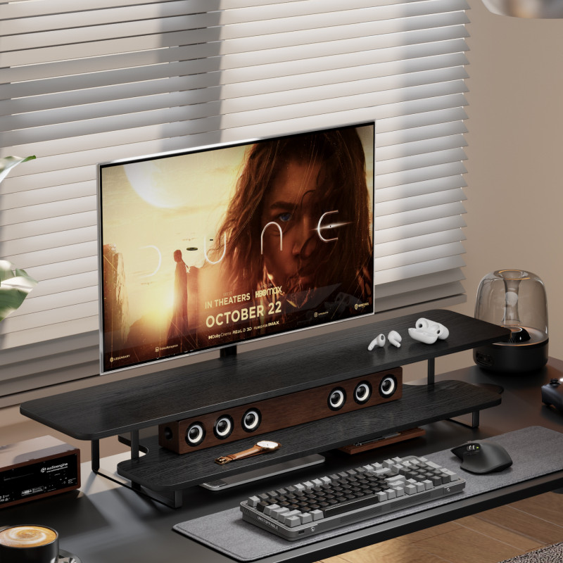 Desk Setup With Laptop And Monitor - Supporto per Monitor in Legno Massello