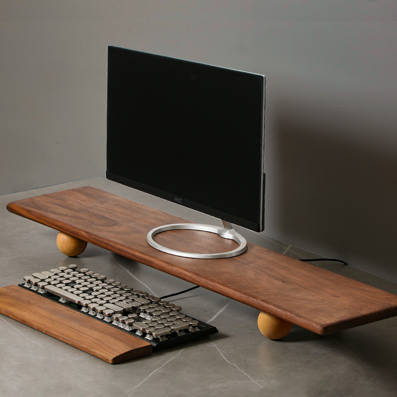 Desk Setup With Laptop And Monitor - Supporto per monitor in legno massello