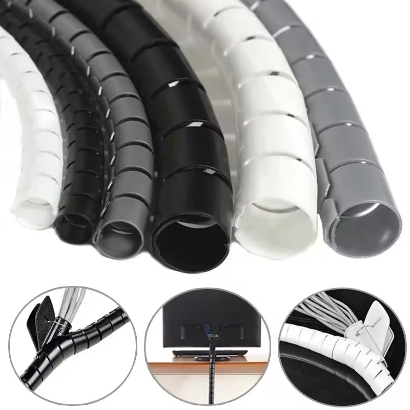 Desk Setup Cable Management - Cavo a Spirale Flessibile 2M/1M, Organizzatore