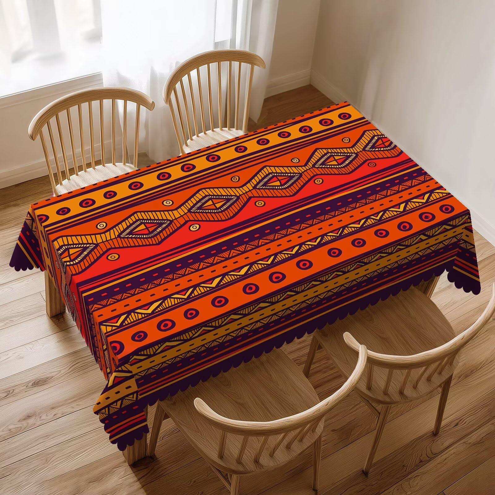 Desk Setup Wallpaper - Tovaglia Etnica Arancione con Bordi Tribali
