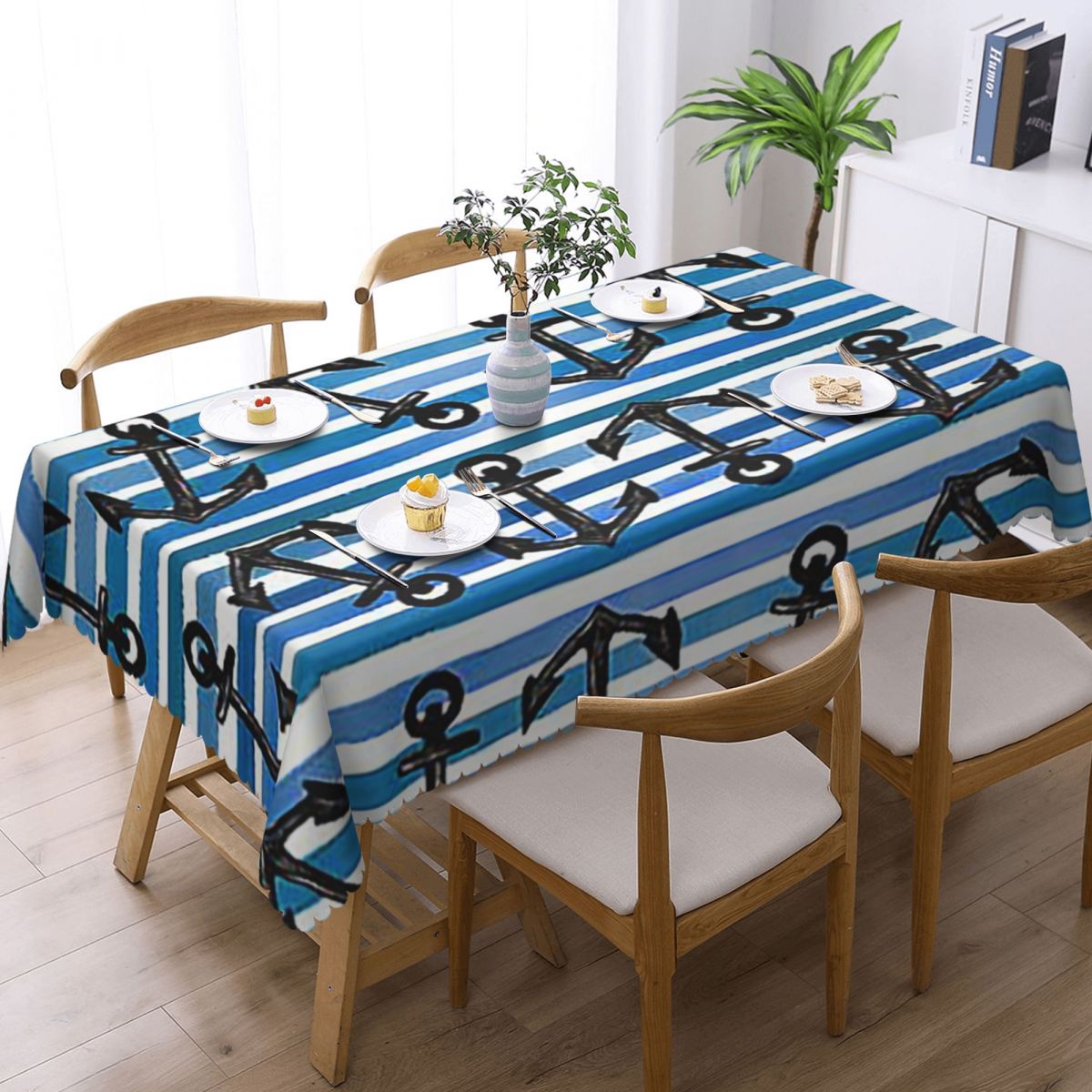 Desk Setup Wallpaper - Tovaglia rettangolare impermeabile con ancora blu