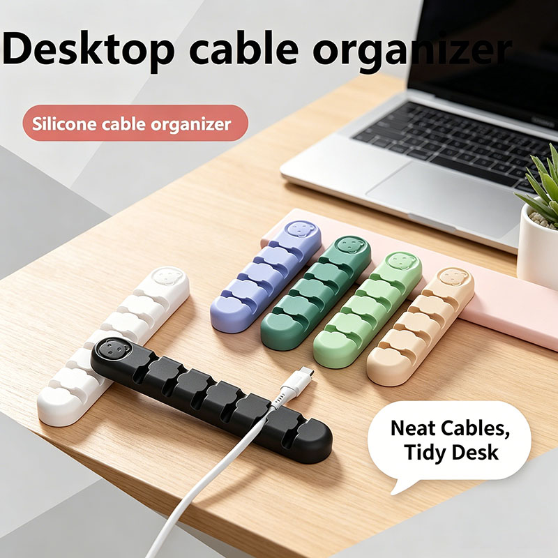 Desk Setup Cable Management - Organizzatore di Cavi in Silicone Autoadesivo,