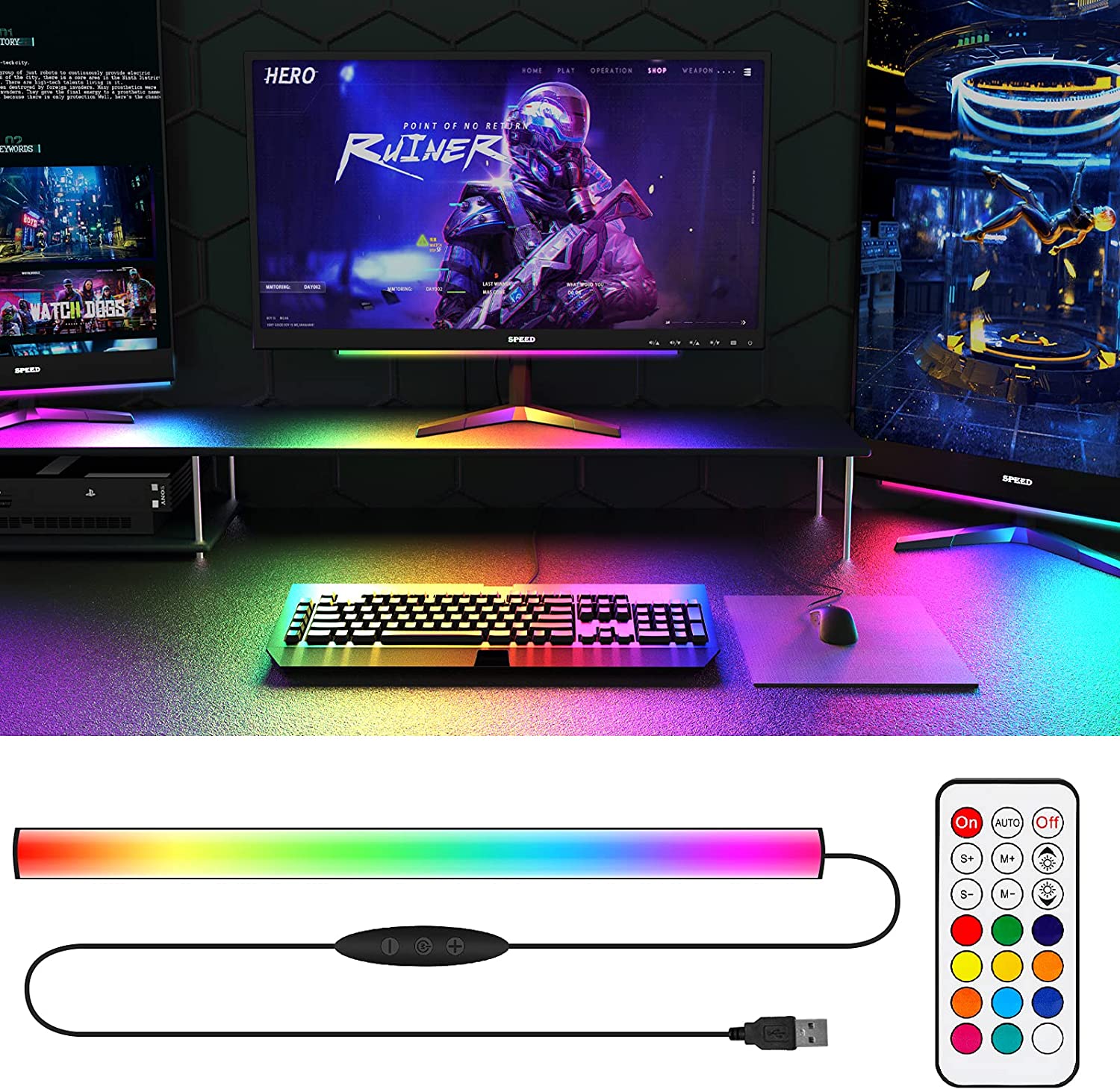Barra luminosa sotto il monito - Setup Desk Monitor recensione e prezzo